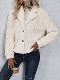Fuzzy Button Up Collared Neck Jacket - Trendsi