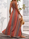 Tied Back Printed Sleeveless Maxi Slit Dress - Trendsi - Flyclothing LLC