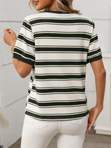 Contrast Striped Round Neck Short Sleeve T-Shirt - Trendsi - Flyclothing LLC