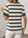 Contrast Striped Round Neck Short Sleeve T-Shirt - Trendsi