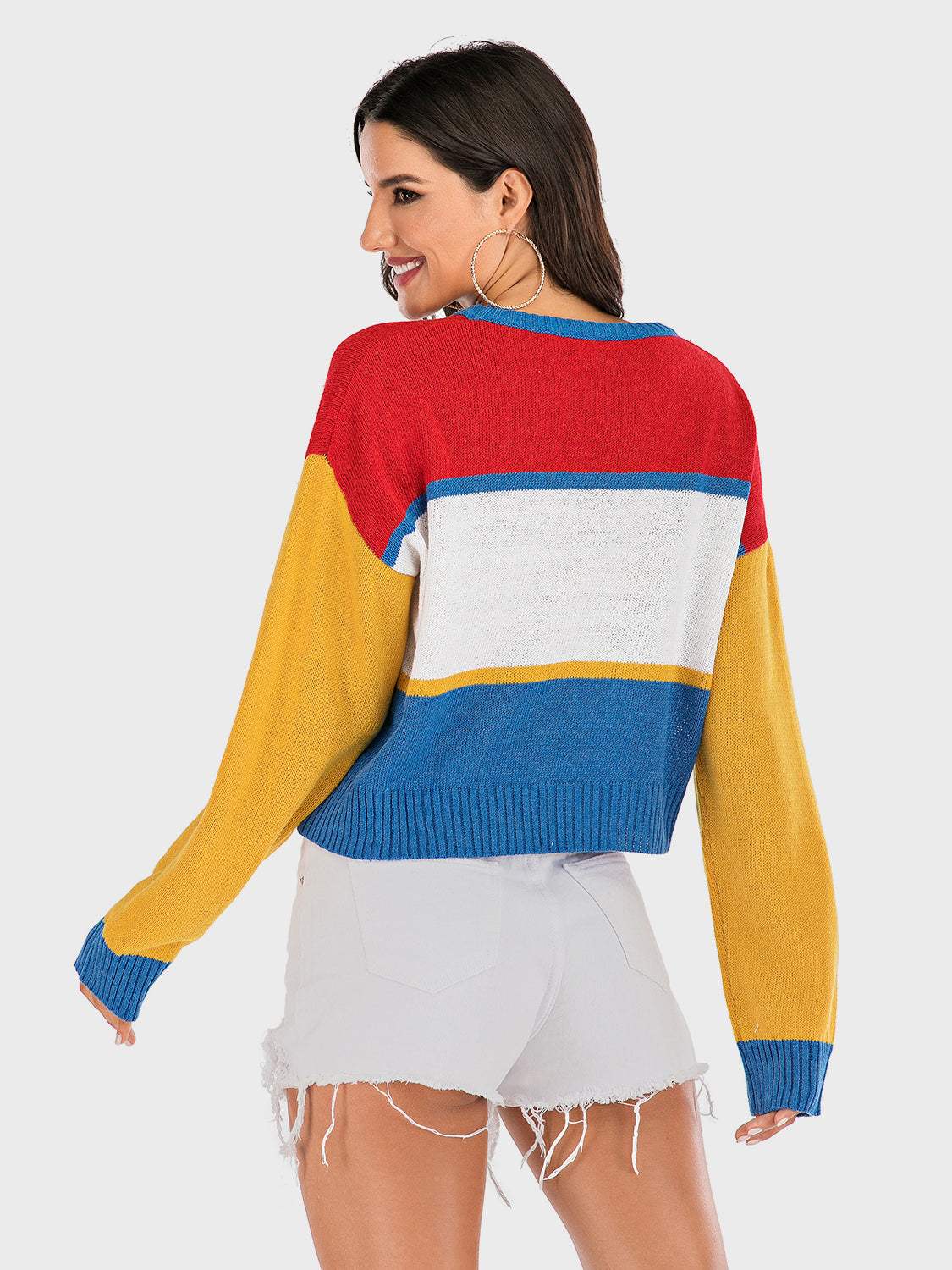 Perfee OKAY Contrast Dropped Shoulder Long Sleeve Sweater - Trendsi - Flyclothing LLC