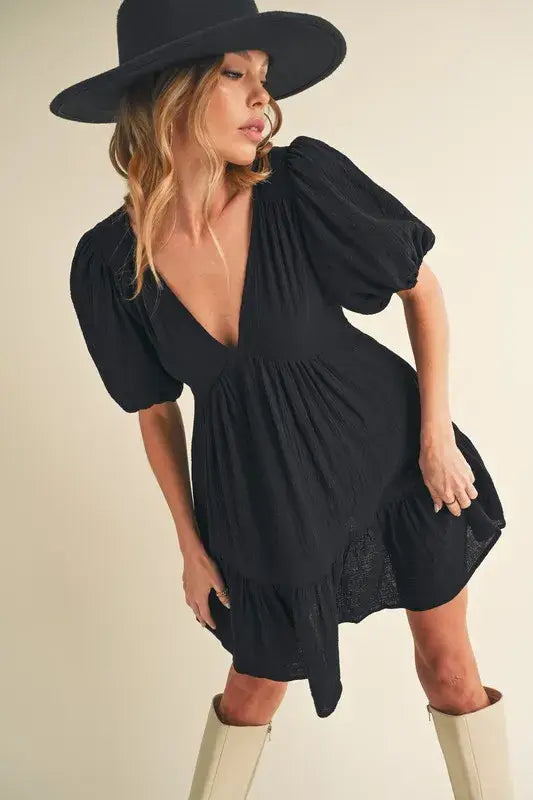 Aemi+Co Tied Back Ruffled Short Sleeve Mini Dress - Trendsi - Flyclothing LLC
