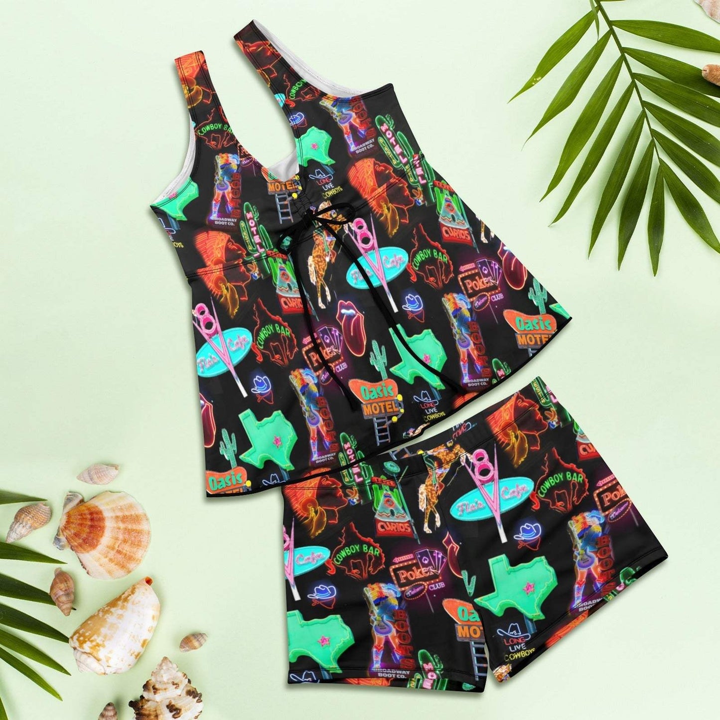 Baha Ranch Neon Rodeo Tankini & Boy Shorts Swim Set - Baha Ranch Western Wear - Flyclothing LLC