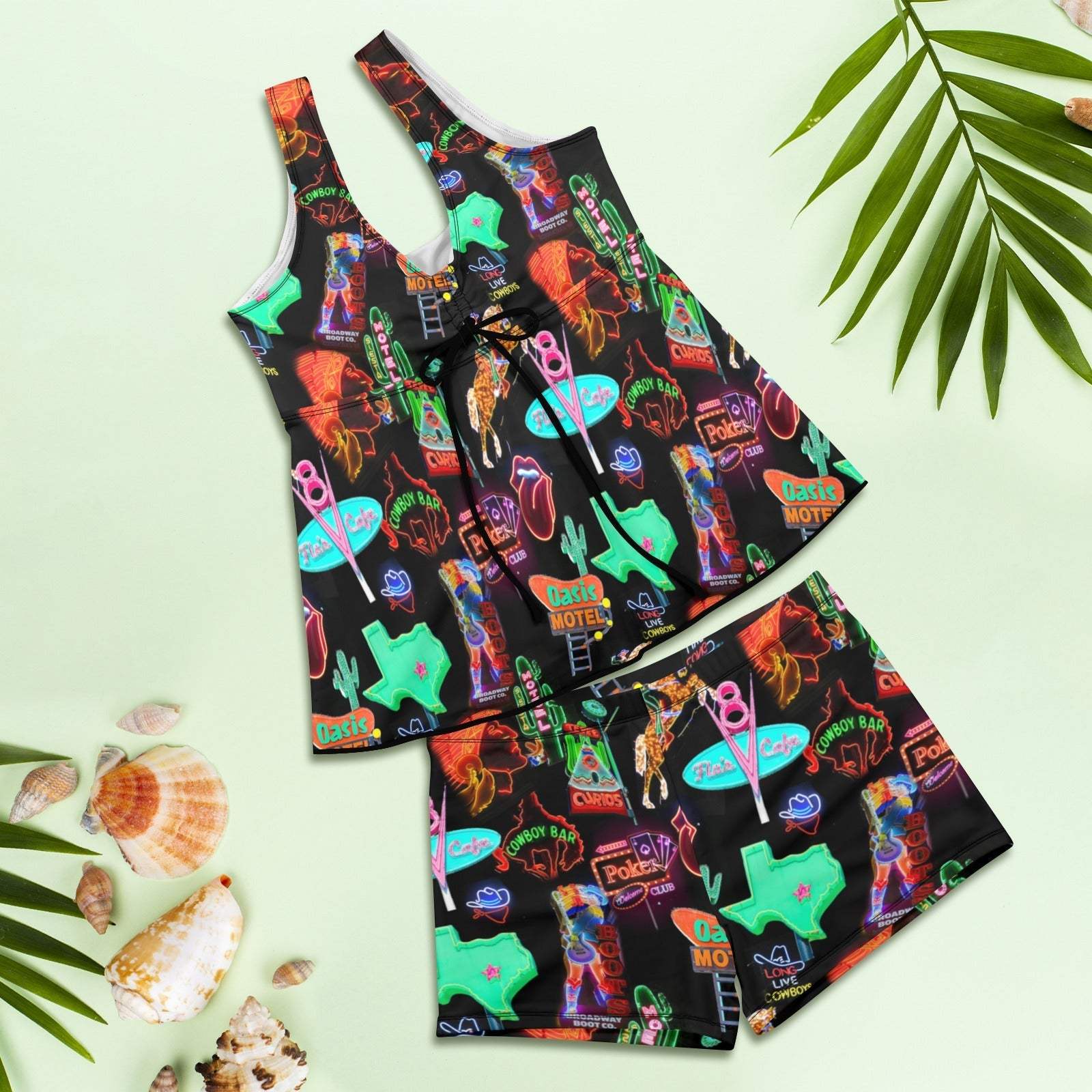 Baha Ranch Neon Rodeo Tankini & Boy Shorts Swim Set - Baha Ranch Western Wear - Flyclothing LLC