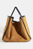 Fame Suede Tote Faux Leather Trim Shoulder Strap - Trendsi - Flyclothing LLC