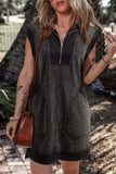 Half Zip Cap Sleeve Mini Dress - Trendsi - Flyclothing LLC