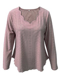 Eyelet Long Sleeve Blouse - Trendsi - Flyclothing LLC