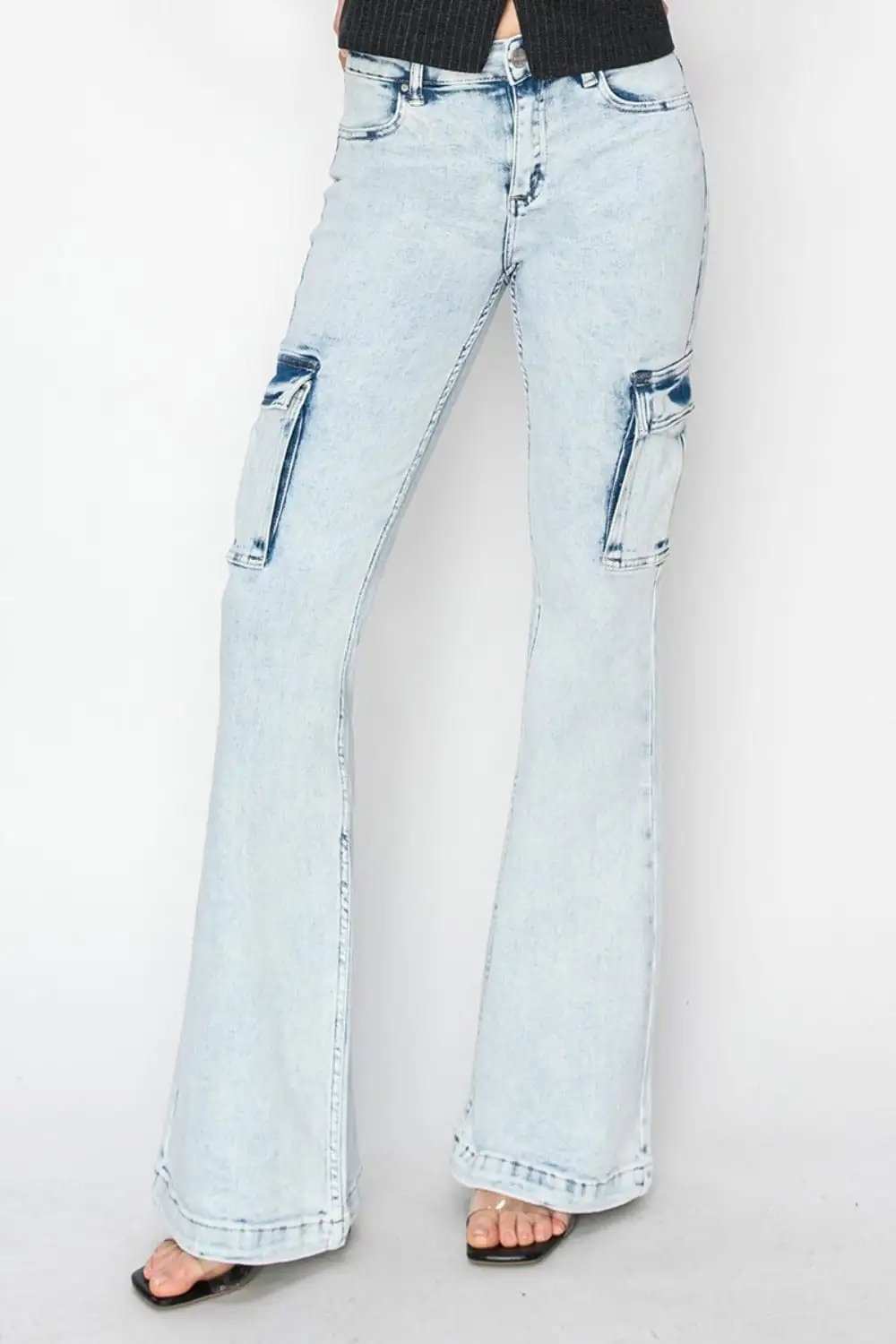 RISEN Full Size High Rise Cargo Flare Jeans - Trendsi - Flyclothing LLC