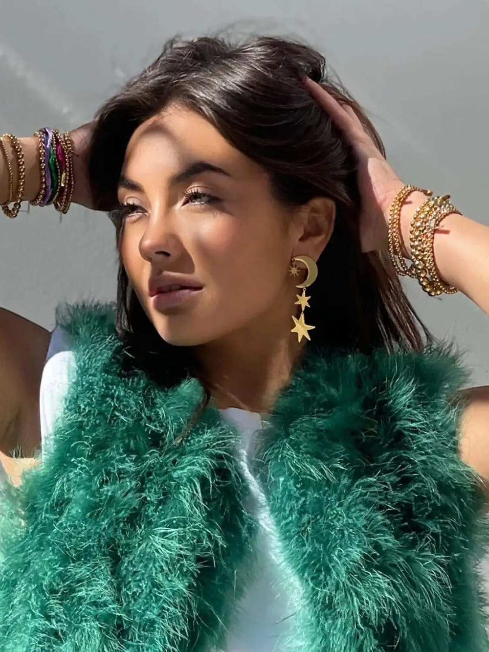 18K Gold-Plated Moon & Star Dangle Earrings - Trendsi - Flyclothing LLC