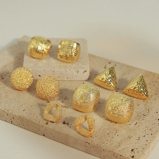 Gold-Plated Geometric Stud Earrings - Trendsi