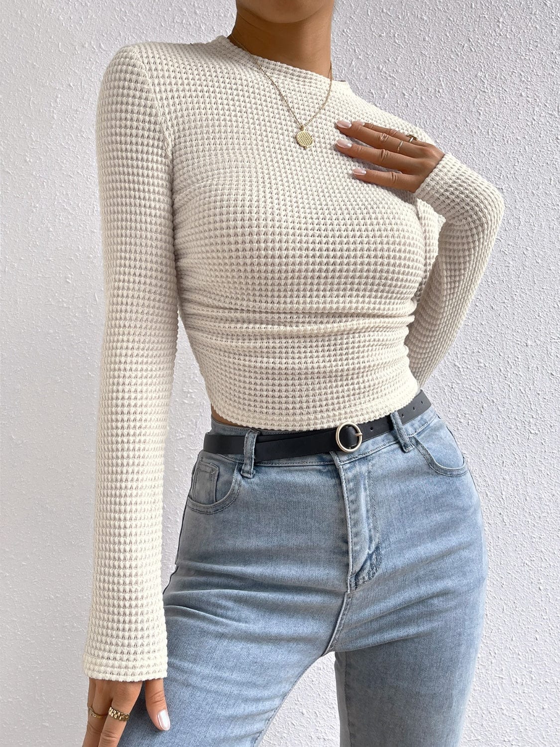 Round Neck Long Sleeve T-Shirt - Trendsi