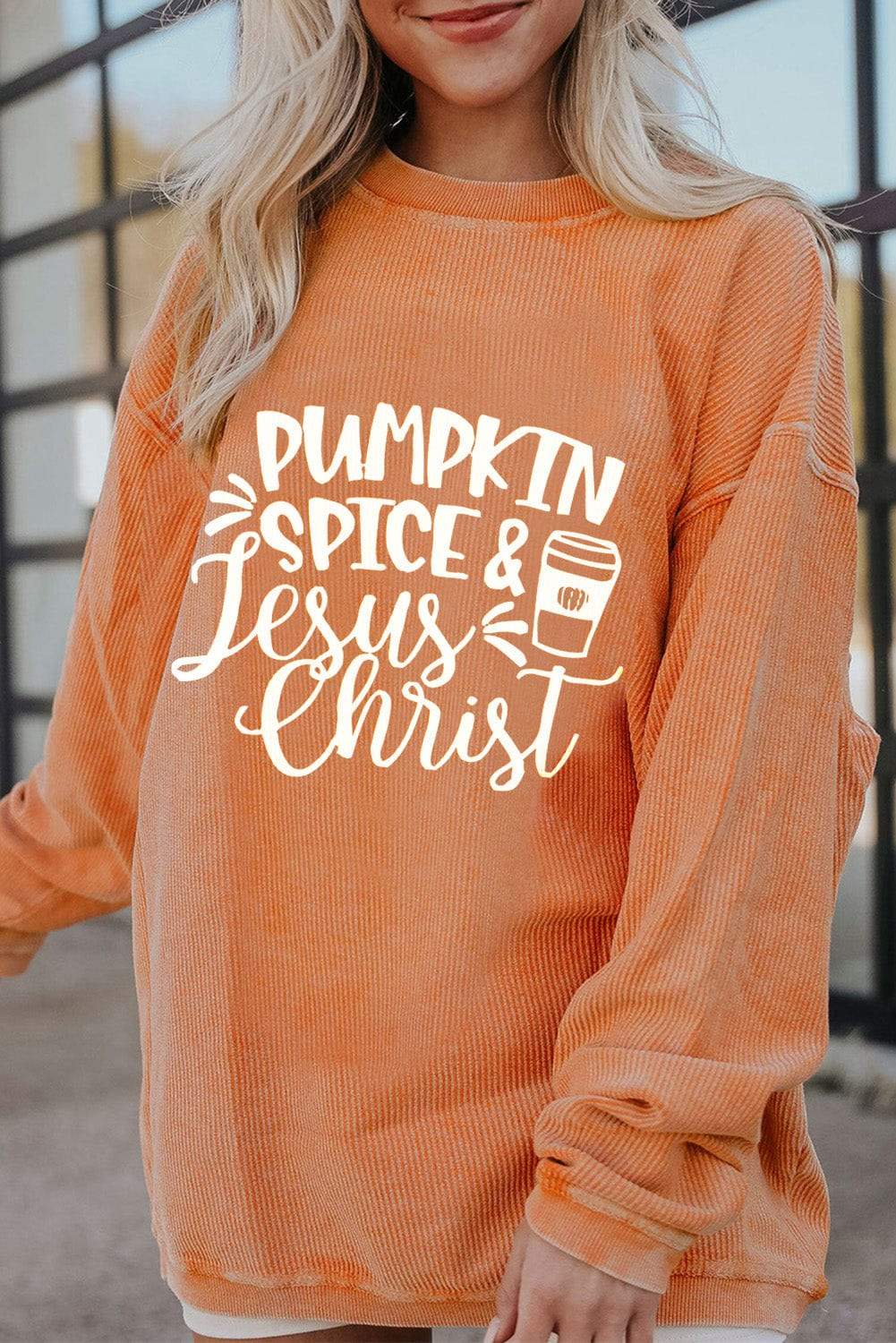 Letter Graphic Round Neck Long Sleeve Oversize Sweatshirt - Trendsi - Flyclothing LLC