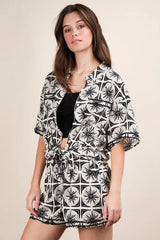 VERY J Plus Size Tropical Printed Shirt Top & Shorts Set - Trendsi - Flyclothing LLC