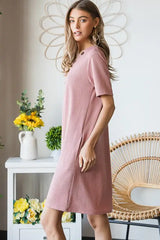 Heimish Full Size Solid Ribbed Mini Dress with Button Plus Size - Trendsi - Flyclothing LLC
