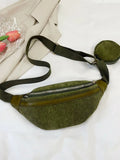 Corduroy Adjustable Strap Crossbody Bag with Pouch - Trendsi