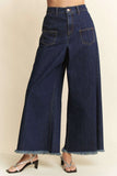Davi & Dani Patch Pocket Wide Leg Culotte Jeans - Trendsi