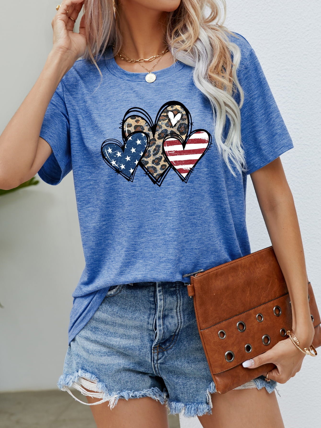 US Flag Leopard Heart Graphic Tee - Trendsi - Flyclothing LLC