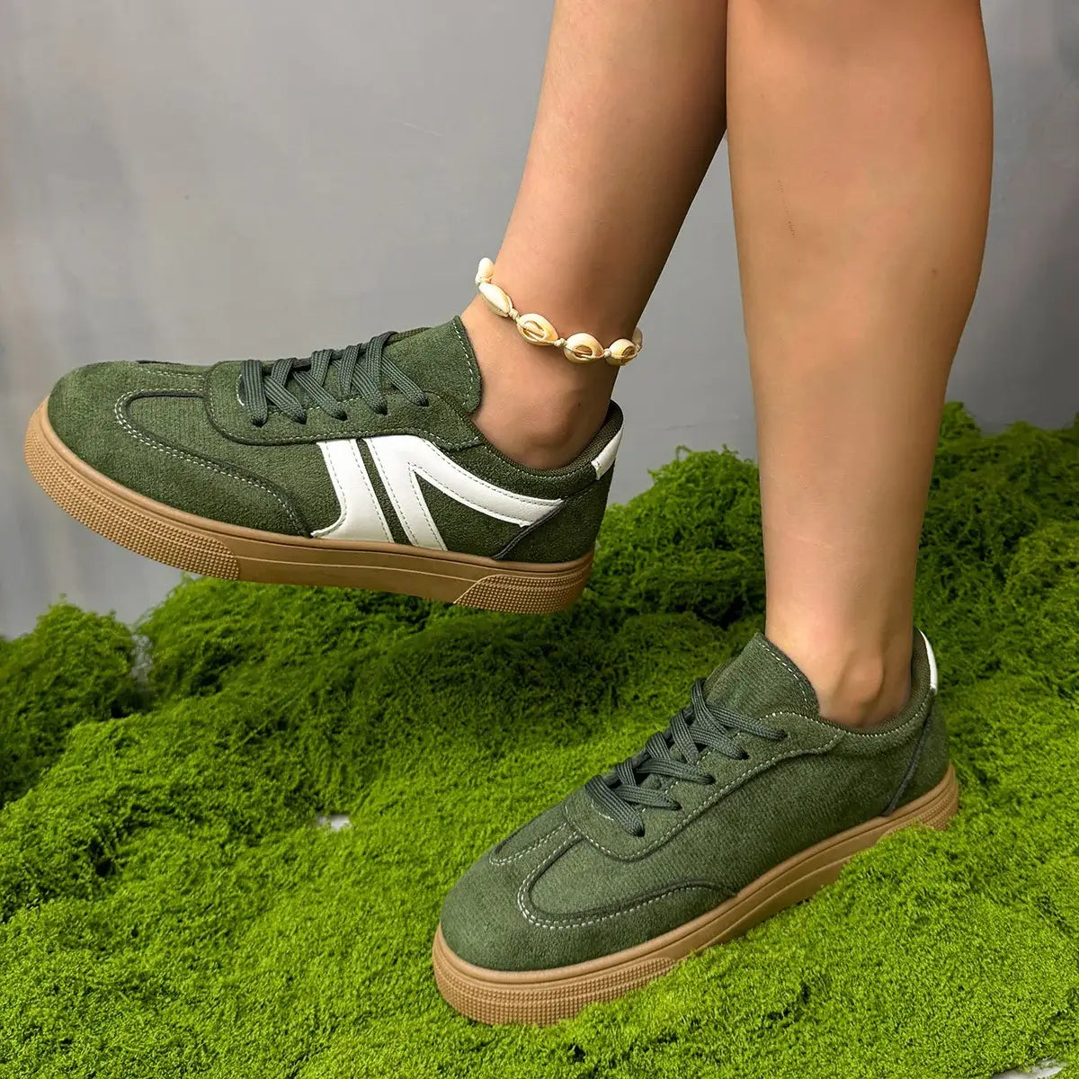 Lace Up Round Toe Contrast Sneakers - Trendsi - Flyclothing LLC