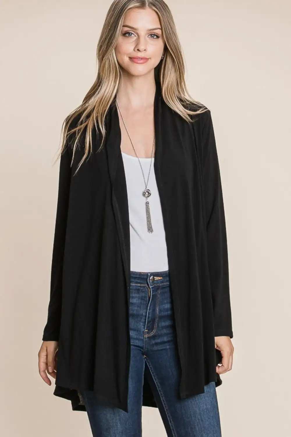BOMBOM Open Front Long Sleeve Cardigan - Trendsi - Flyclothing LLC