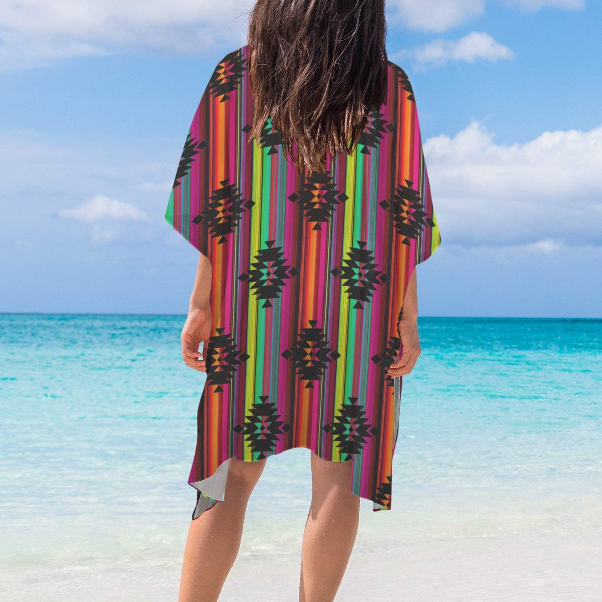 Baha Ranch Neon Aztec Duster Kimono Coverup Women's Long Cover Up - Baha Ranch Western Wear - Flyclothing LLC