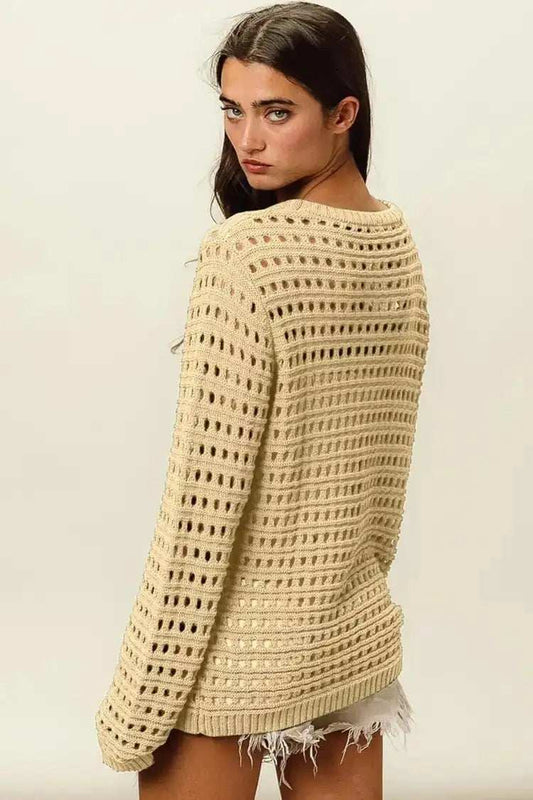 BiBi Round Neck Openwork Knit Cover Up - Trendsi - Flyclothing LLC