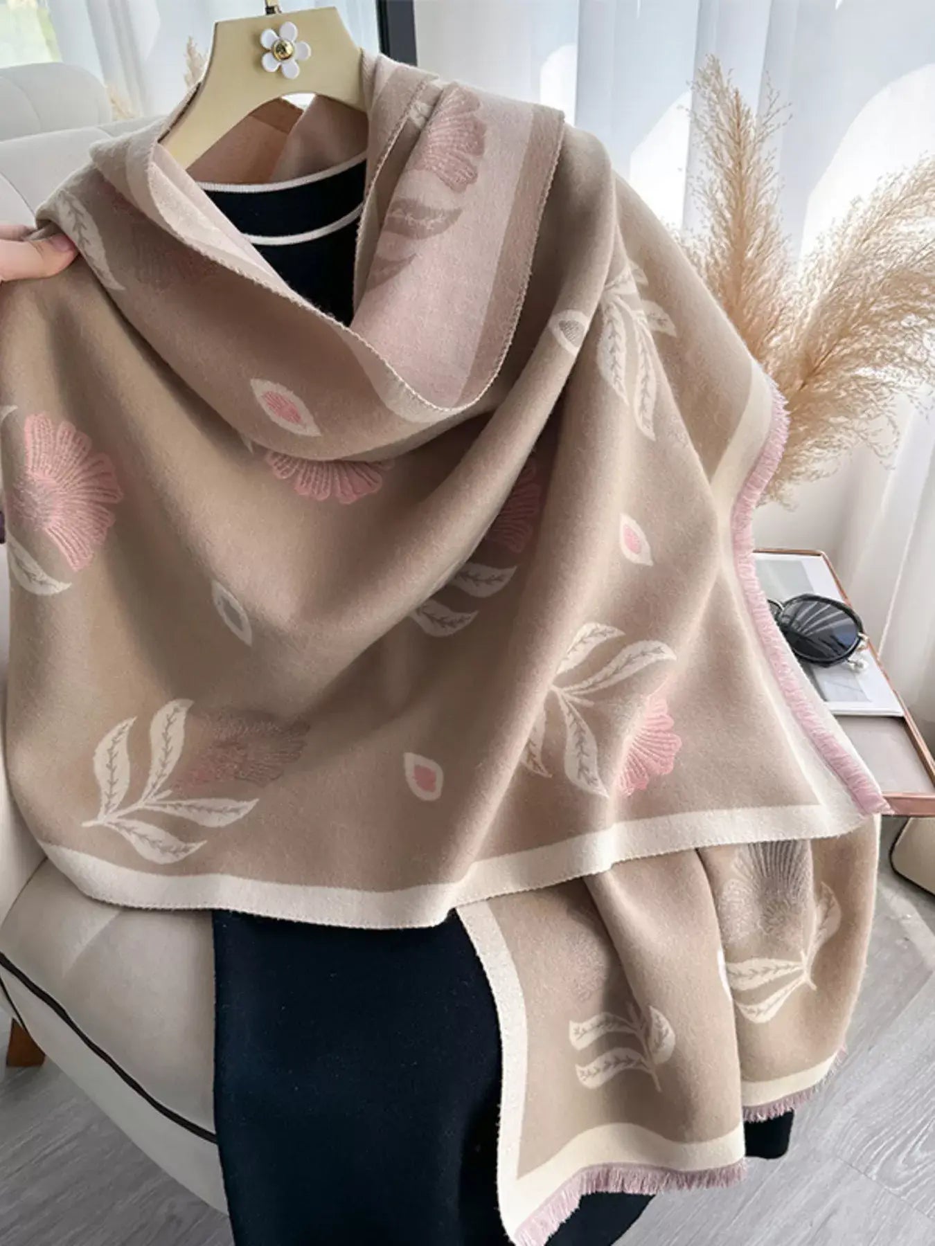 Printed Raw Hem Shawl - Trendsi - Flyclothing LLC