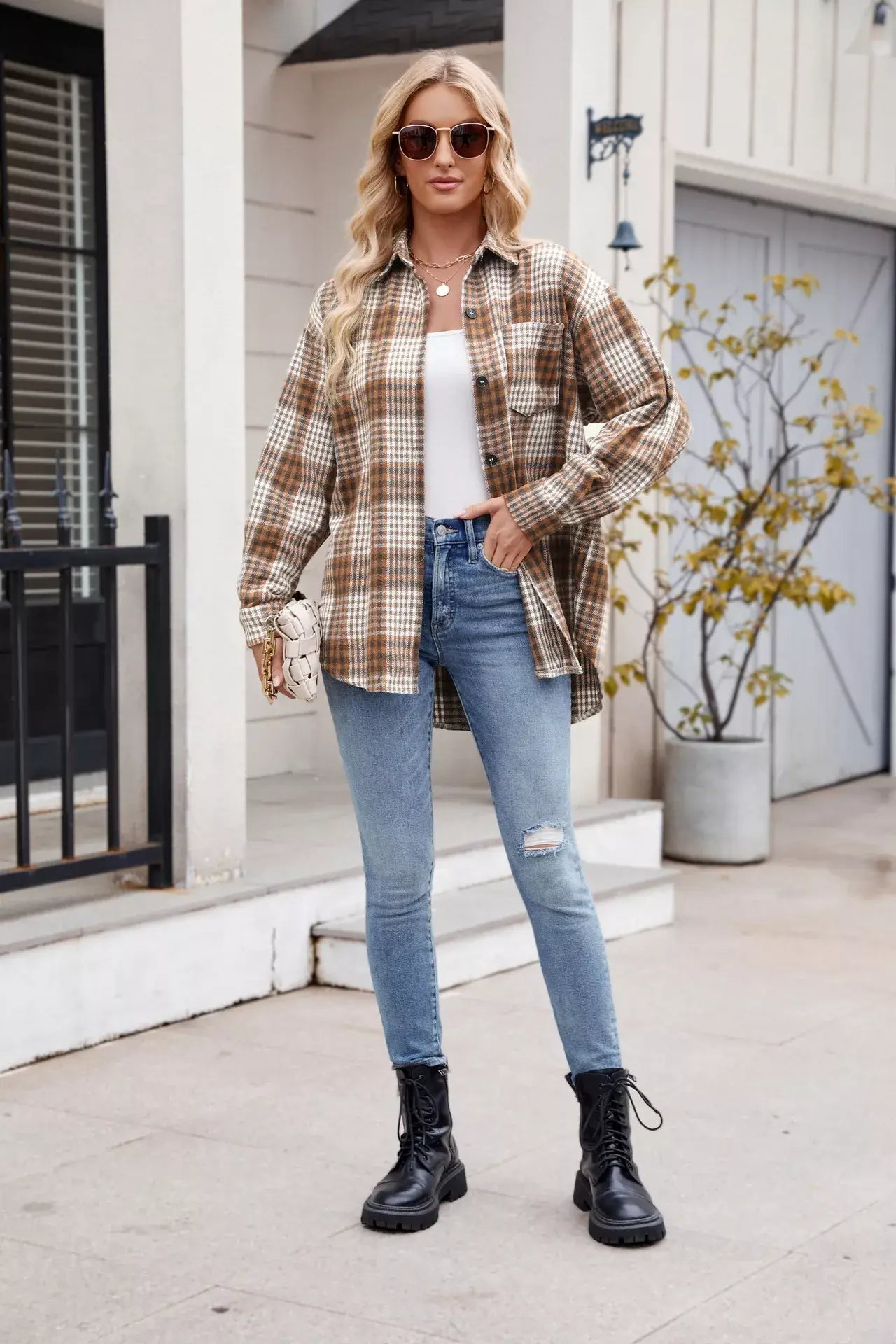 Casual Plaid Long Sleeve Shirt - Trendsi - Flyclothing LLC