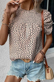 Smocked Animal Print Puff Sleeve Blouse - Trendsi - Flyclothing LLC