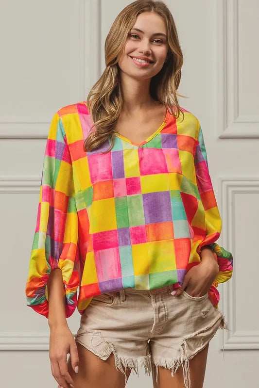 BiBi Multi Block Bubble Pop Ballon Top - Trendsi - Flyclothing LLC