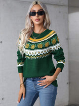 Angel Wings Geometric Round Neck Long Sleeve Sweater - Trendsi - Flyclothing LLC