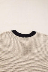 Contrast Trim Round Neck Cap Sleeve Knit Top - Trendsi - Flyclothing LLC