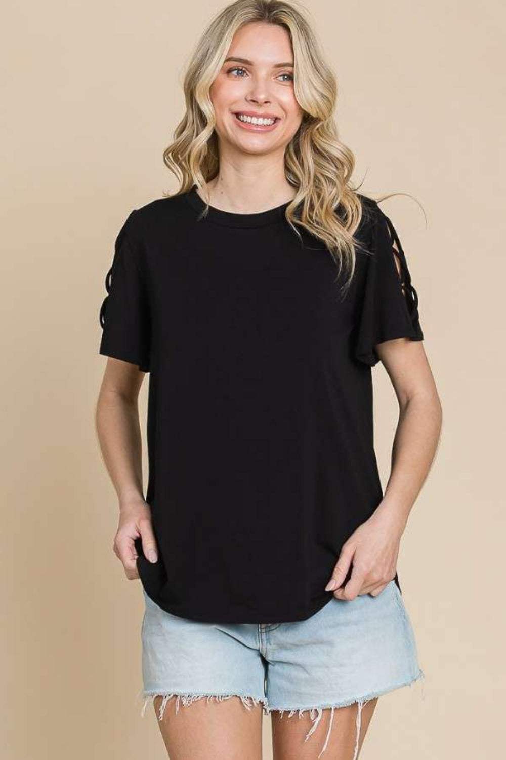 Culture Code Round Neck Crisscross Short Sleeve T-Shirt - Trendsi - Flyclothing LLC