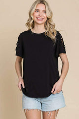 Culture Code Round Neck Crisscross Short Sleeve T-Shirt - Trendsi - Flyclothing LLC