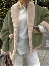 Fuzzy Collared Neck Long Sleeve Jacket - Trendsi - Flyclothing LLC