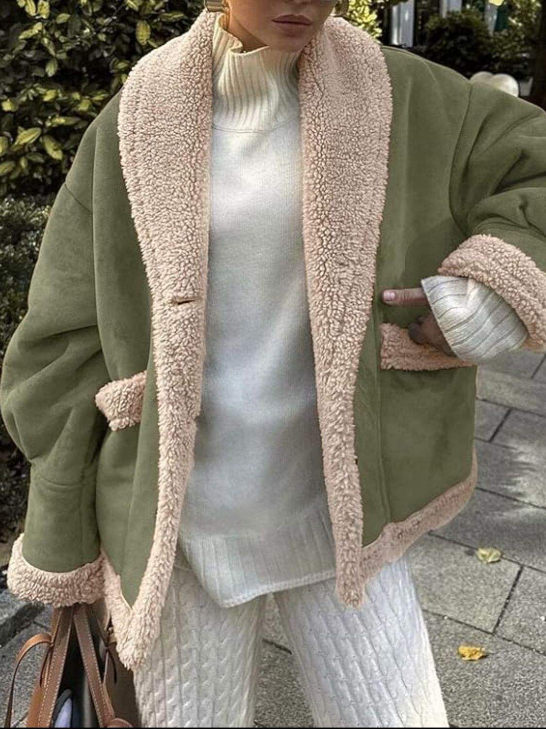 Fuzzy Collared Neck Long Sleeve Jacket - Trendsi - Flyclothing LLC