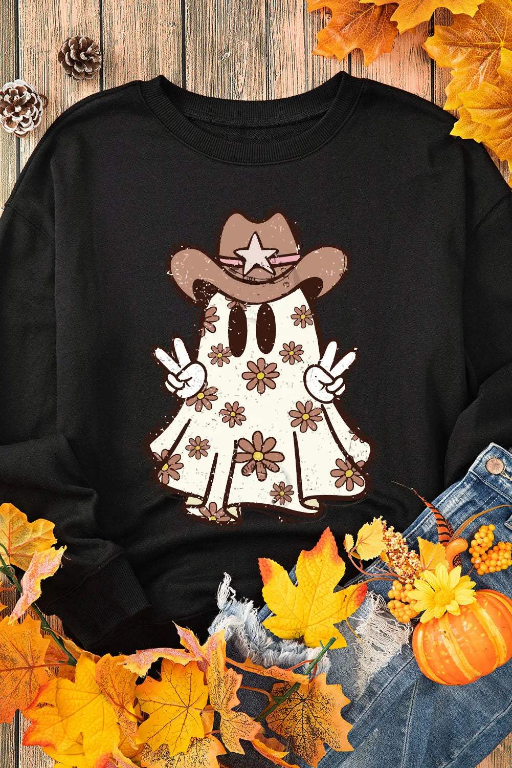 Ghost Round Neck Long Sleeve Sweatshirt - Trendsi - Flyclothing LLC