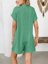 Button Detail Collared Neck Short Sleeve Romper - Trendsi - Flyclothing LLC