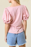 Round Neck Bubble Sleeve Top - Trendsi