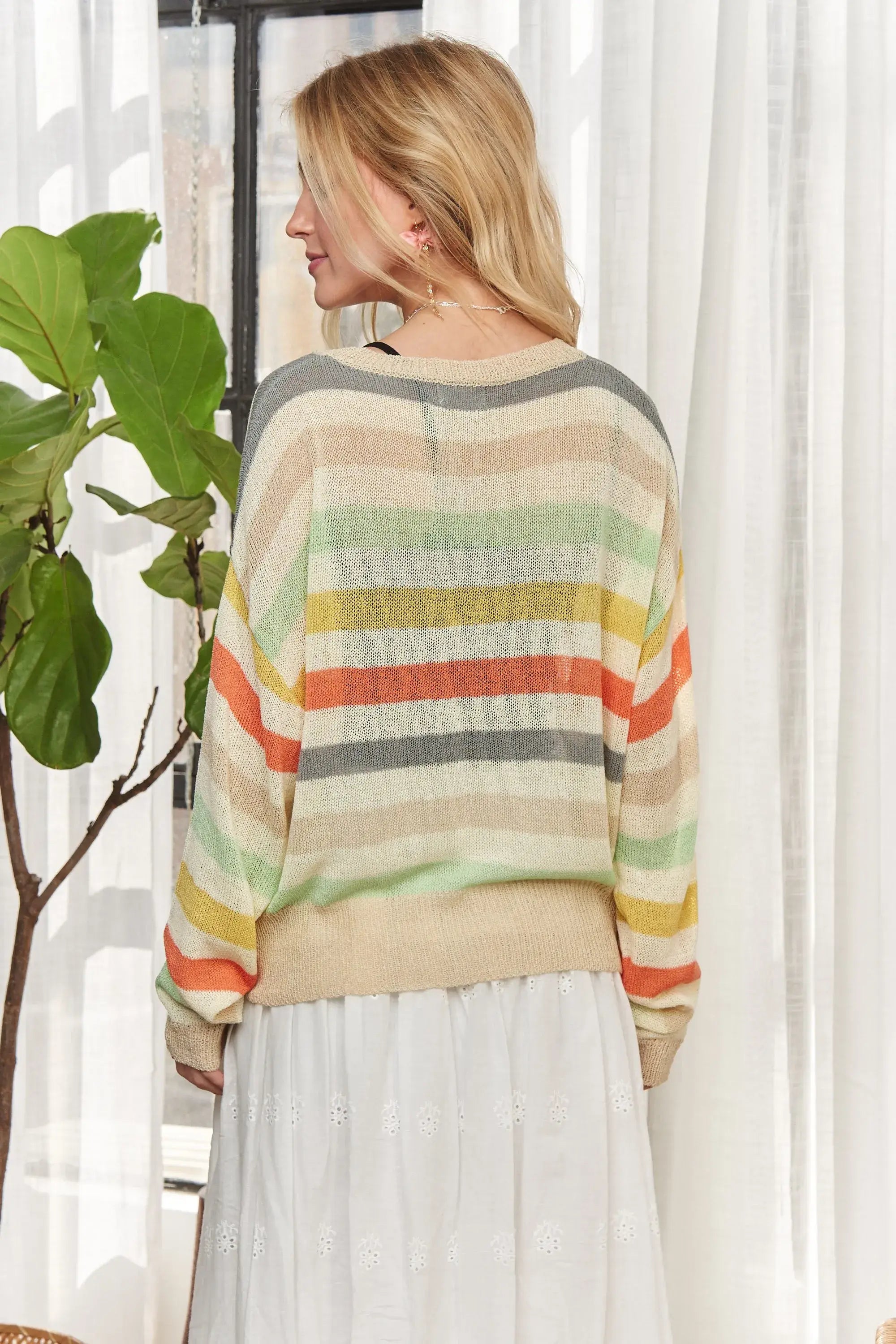 ADORA Stripe Long Sleeves Knit Top - Trendsi - Flyclothing LLC
