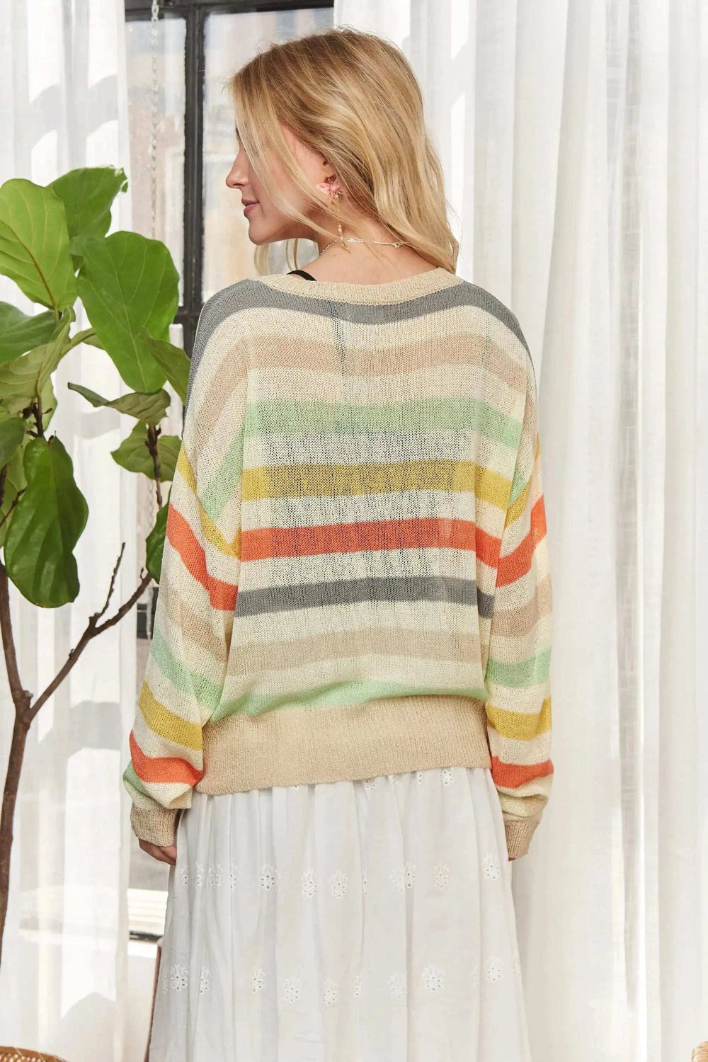 ADORA Stripe Long Sleeves Knit Top - Trendsi - Flyclothing LLC