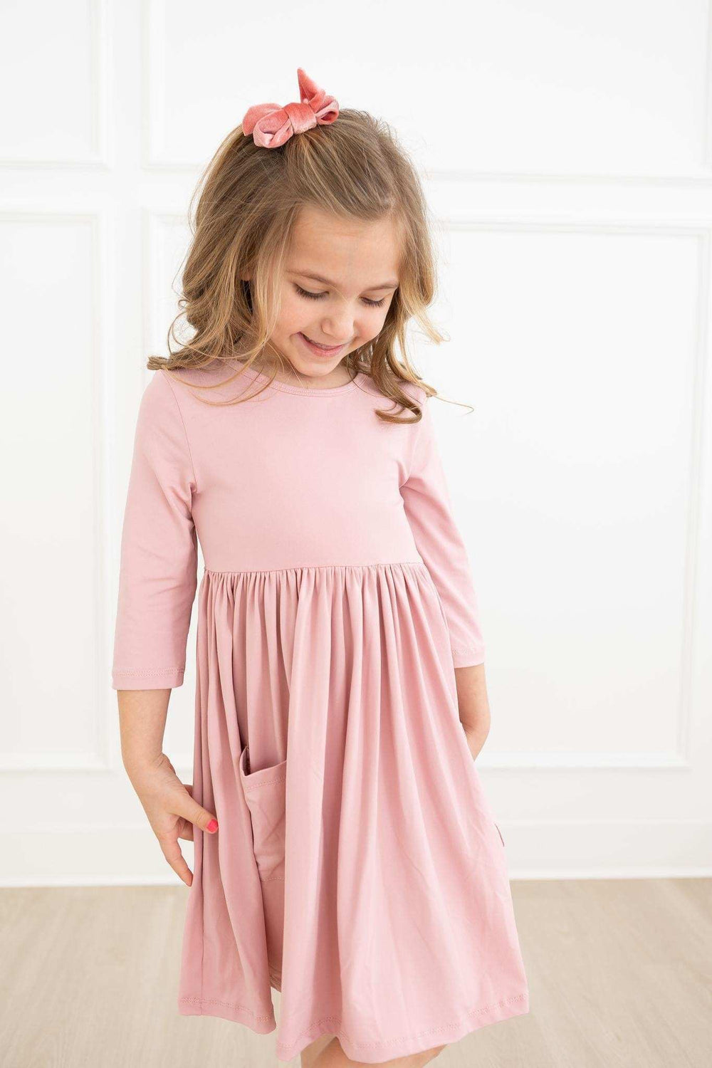 Vintage Pink 3/4 Sleeve Pocket Twirl Dress - Mila & Rose ® - Flyclothing LLC