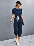 Round Neck Short Sleeve Jumpsuit - Trendsi