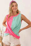 BiBi Slub Terry Color Block Twisted Top - Trendsi - Flyclothing LLC