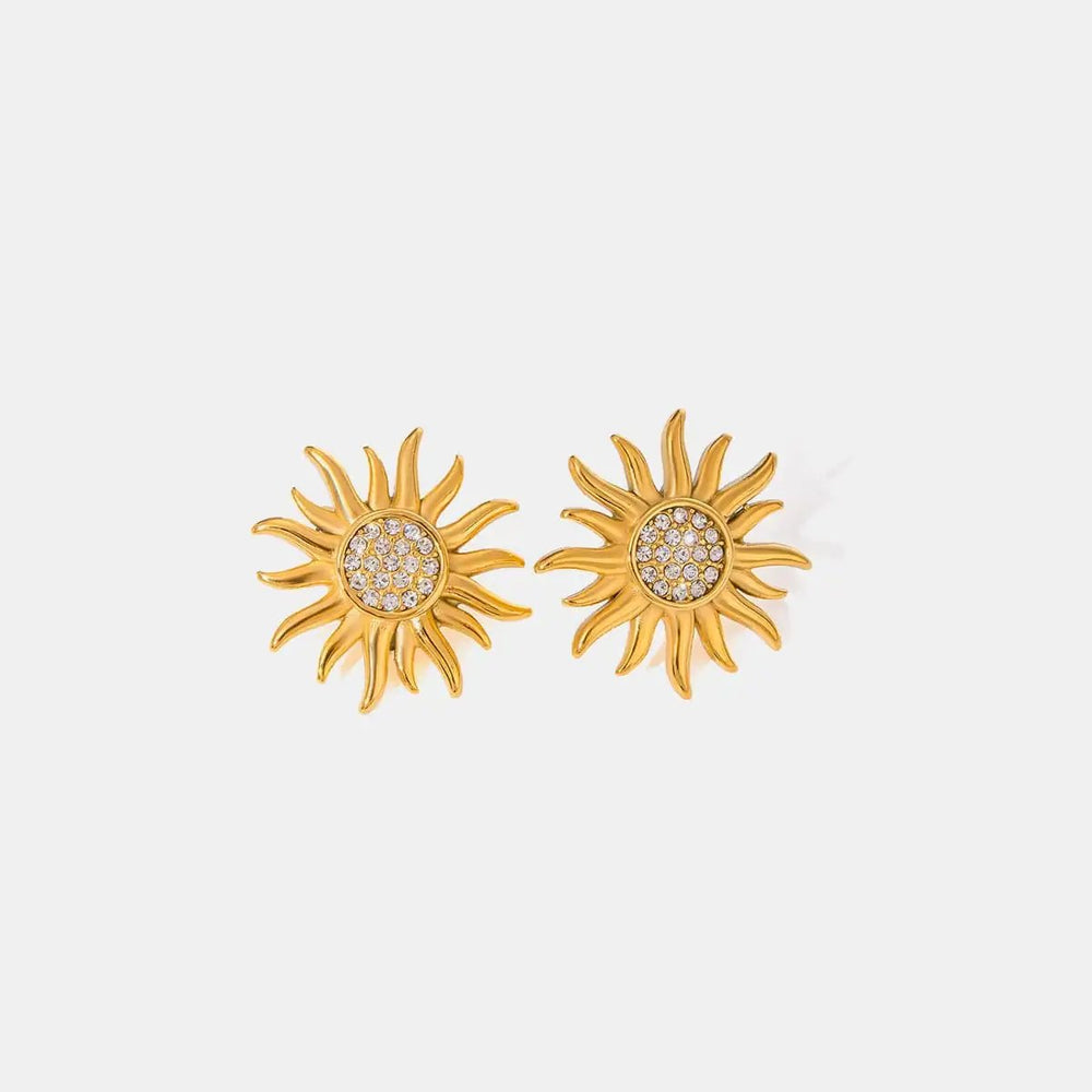Stainless Steel Inlaid Rhinestone Sun Shape Stud Earrings - Trendsi