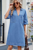 Johnny Collar Half Sleeve Denim Dress - Trendsi - Flyclothing LLC