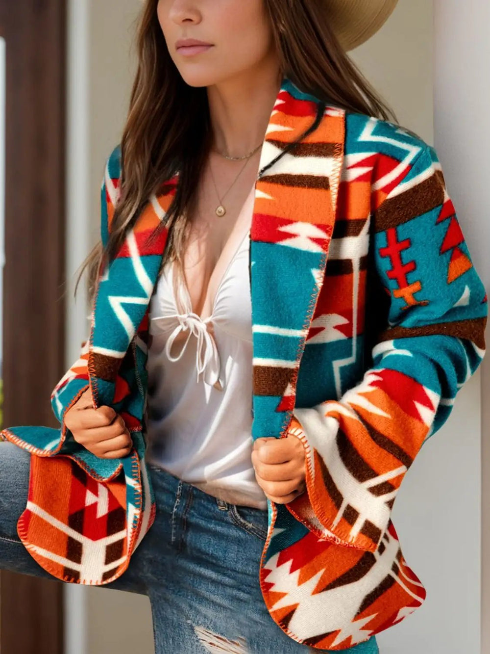 Collared Neck Long Sleeve Jacket - Trendsi