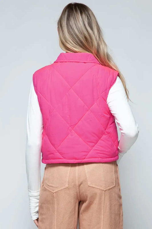 Snobbish Snap Down Quilted Crop Vest - Trendsi - Flyclothing LLC