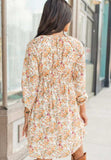 Printed V-Neck Balloon Sleeve Mini Dress - Trendsi - Flyclothing LLC