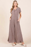 BOMBOM Rib Knit Jumpsuit with Button Detail - Trendsi