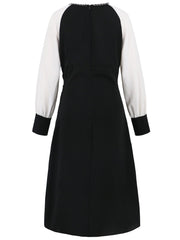 Ruched Contrast Long Sleeve Midi Dress - Trendsi